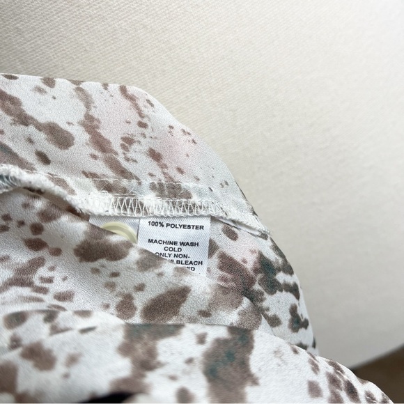Loft Blouse Top Off White Brown Splatter Chiffon Button Up Casual Size XS - Picture 5 of 6